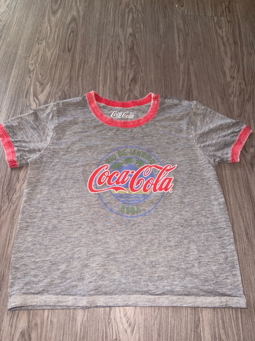 Coca Cola Gray Short Sleeve Tee with Red Trim and Logo